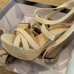 Jennifer Lopez Cream Platform Sandals